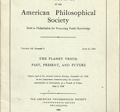 Proceedings of the Americal Philosophical Society (June 16, 1969, Vol. 113, No. 3): The Planet Venus: Past, Present, and Future