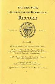 The New York Genealogical and Biographical Record: Volume 148, Number 1, January 2017