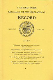 The New York Genealogical and Biographical Record: Volume 147, Number 3, July 2016
