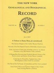 The New York Genealogical and Biographical Record: Volume 146, Number 3, July 2015