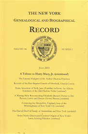 The New York Genealogical and Biographical Record: Volume 146, Number 3, July 2015