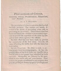 1881 ~ Prevention of Crime - Insanity, Idiocy, Drunkenness, Pauperism, and Disease ~ M. B. Billings