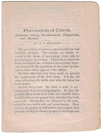 1881 ~ Prevention of Crime – Insanity, Idiocy, Drunkenness, Pauperism, and Disease ~ M. B. Billings