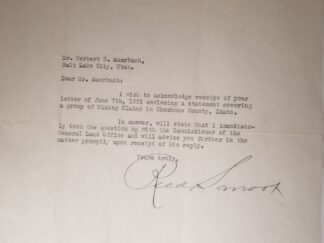 1921 --- Letter Signed by Utah Senator Reed Smoot --- To Herbert S. Auerbach