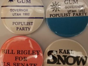 4 Utah Political Pins ~ Rita Gum, Bill Rigley, Karl Snow