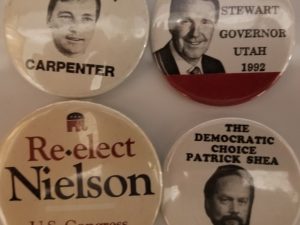 4 Utah Political Pins ~ Patrick Shea, Mike Stewart, Nielson, Carpenter
