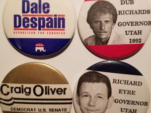 4 Utah Political Pins ~ Craig Oliver, Dale Despain, Richard Eyre, Dub Richards