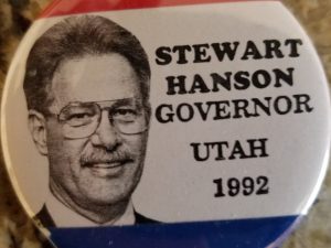 Utah Political Pin ~ Stewart Hanson, Governor