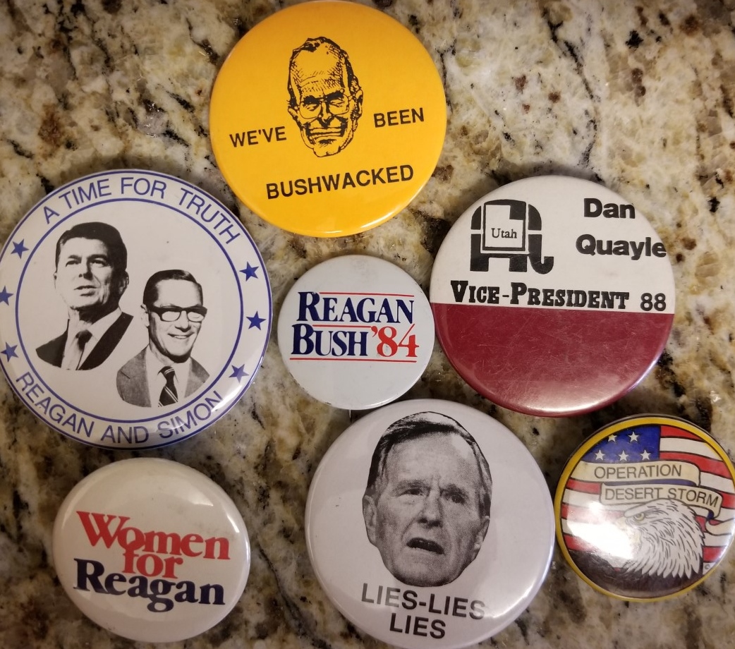 7 Political Pins about the Reagan and Bush Administrations/Candidates