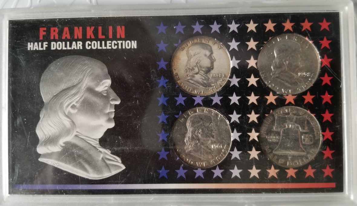 4 Franklin Halves in Plastic Case ~ Franklin Half Dollar Collection