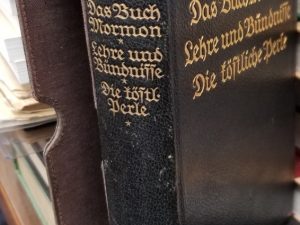 1924 ~ German Triple Combination in Slip Case ~ Leather ~ Das Buch Mormon, Lehre und Bundniffe, Die Koftliche Perle