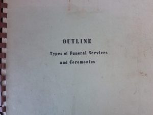 1961 – Outline: Types of Funeral Services and Ceremonies (RARE) – National Association of Colleges of Mortuary Science, Inc