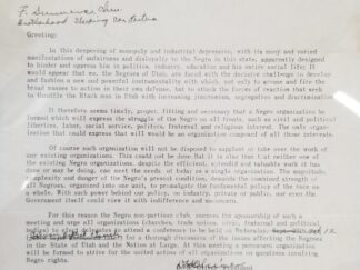 1938 ~ Letter from the Negro Non Partison Club in Salt Lake City, Utah ~ Complains about racism in Utah