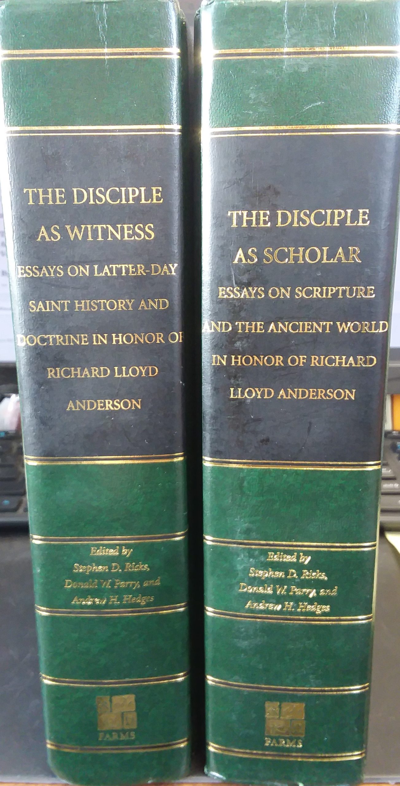 2 Volumes — Disciple as Scholar / Disciple as Witness / Stephen D. Ricks, Donald W. Parry, and Andrew H. Hedges — Bonded Green Leather Binding