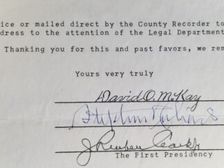 1957 ~ Letter Signed by David O. McKay, Stephen L. Richards, and J. Reuben Clark ~ [The First Presidency]