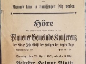 1928 – Extremely Rare German Broadside – Die herrlichkeit gottes ift intelligenz….. [The Glory of God is Intelligence…] – (Conference) – Early Mormon-German Item!