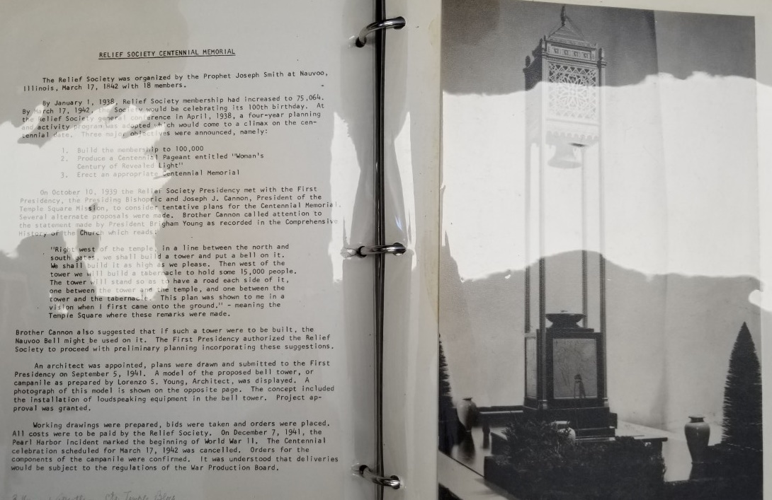 Relief Society Centennial Memorial – The Nauvoo Temple Bell Campanile Erection Completed: Sept. 29, 1966 – 3 Ring Binder