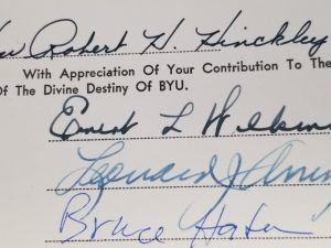 Book Signed by Ernest L. Wilkinson, Leonard J. Arrington, Bruce Hafen, and Robert H. Hinckley ~ BYU, First Hundred Years Vol.4.