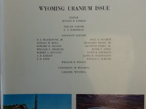 1969 – Contributions to Geology: Wyoming Uranium Issue (Vol 8 No2) – Ronald B. Parker