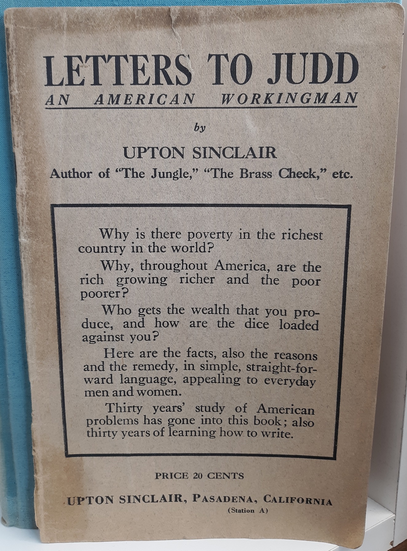 Letters to Judd An American Workingman ~ by Upton Sinclair