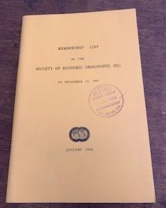 1968- Membership list of the society of economic geologists, Inc