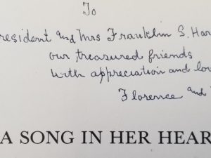 Book Inscribed to President Franklin S. Harris, President of BYU – With a Song in Her Heart, by Grace Hildy Croft
