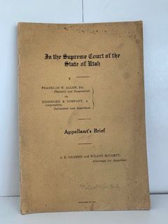 1918- In the Supreme Court of the State of Utah Franklin W. Allen VS. Bissinger & Company- J.E. Darmer and Wilson McCarty