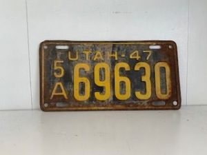 1947- Old Utah License Plate