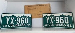 1962-Front and Back Old Colorado License Plate