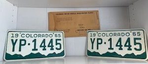 1965- Front and Back Old Colorado License Plates