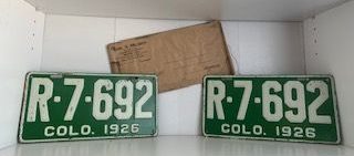 1926- Front and Back Old Colorado License Plates