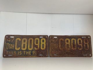 1947- Front and Back Old Utah License Plate