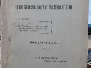 In the Supreme Court of the State of Utah: H. F. Rugg, Respondent, vs. D. H. Tolman, Doing Business As The Union Credit & Investment Company, Appellant ~ by W. R. Hutchinson