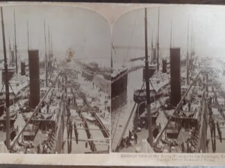 Strohmeyer & Wyman, Publishers Stereoview Card by Strohmeyer & Wyman: “Birdseye View of the Army Transports for Santiago, Tampa, U. S. A. (1898)