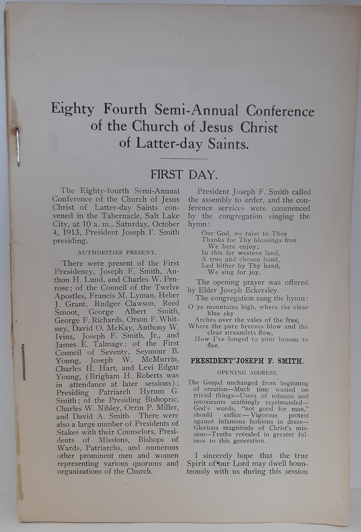 Eighty Fourth Semi-Annual Conference of the Church of Jesus Christ of Latter-day Saints: October 4, 1913 (1913)