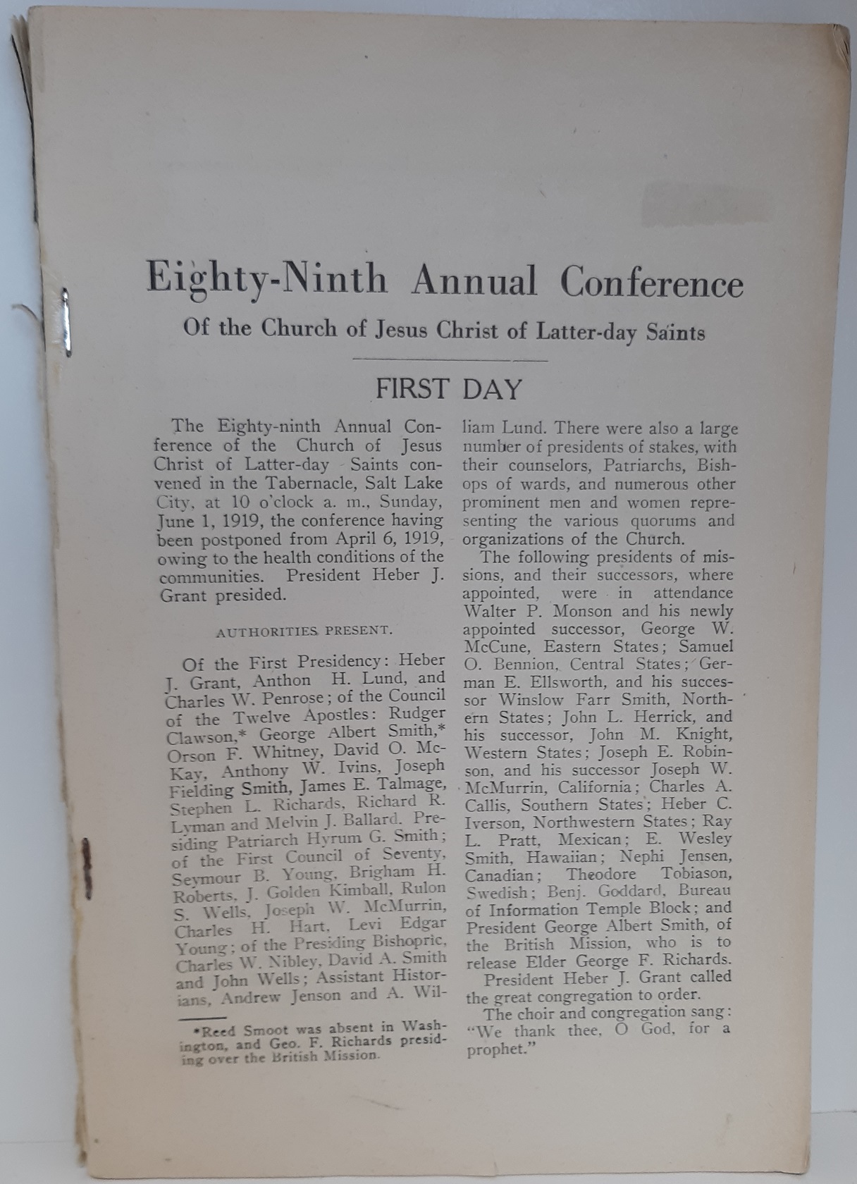 Eighty-Ninth Annual Conference of the Church of Jesus Christ of Latter-day Saints: Jun 1, 1919 (1919)
