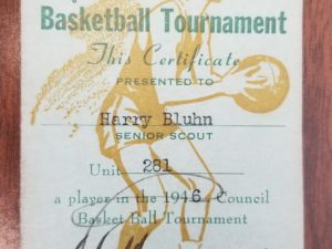 1946 – Salt Lake Council Senior Scout Basketball Tournament Certificate – 2 1/4″ x 3 3/4″ — Small Scouting Card