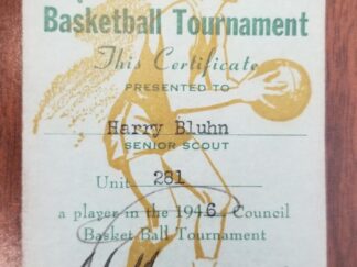 1946 - Salt Lake Council Senior Scout Basketball Tournament Certificate - 2 1/4" x 3 3/4" -- Small Scouting Card