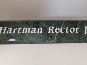 Green Marble Name Plate — Hartman Rector Jr. — [13″ Long — Almost 5 Pounds — 2 1/4″ deep and 2 3/4″ Tall]