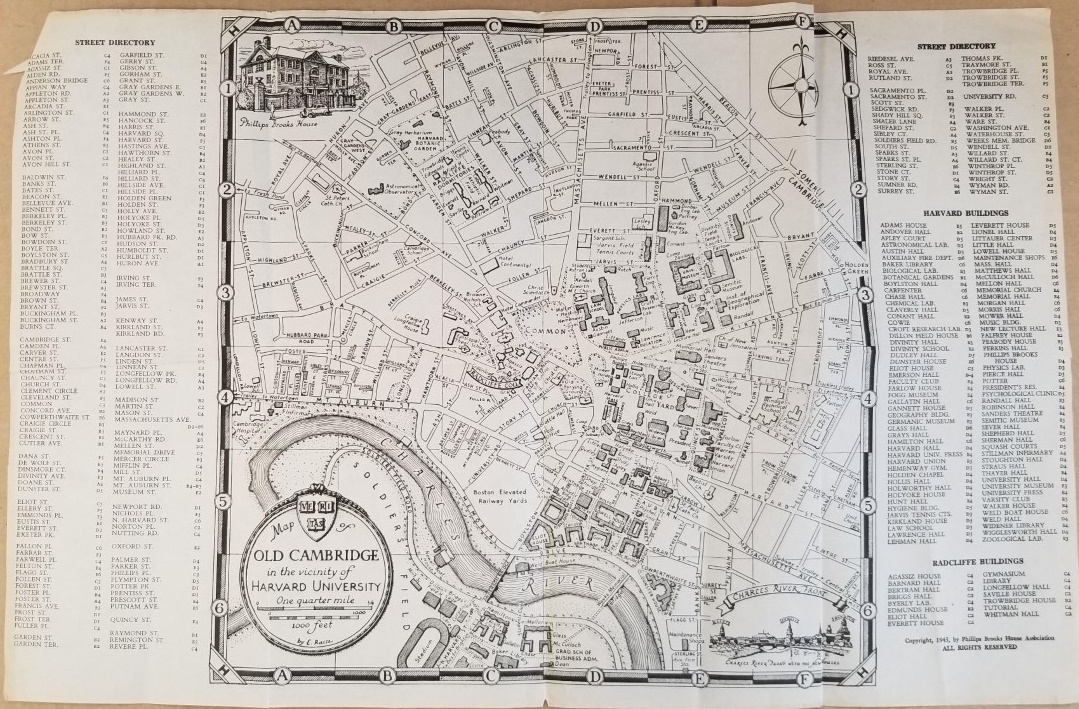 1943 — Map of Old Cambridge in the Vicinity of Harvard University – Phillips Brooks House Association —