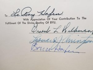 Book Signed by Wilkinson, Arrington, and Hafen — BYU The First One Hundred Years, Vol. 4.
