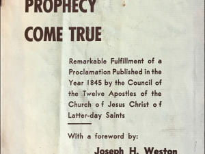 1952 ~ Joseph H. Weston ~ A Mormon Prophecy Come True