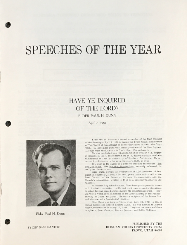 1969 ~ Elder Paul H. Dunn ~ Speeches of The Year