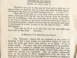 1931 ~ No. 9 ~ “Mormonism” and Education