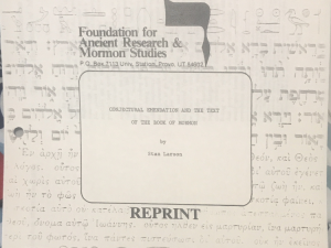 Stan Larson ~ Conjectural Emendation and the Text of the Book of Mormon