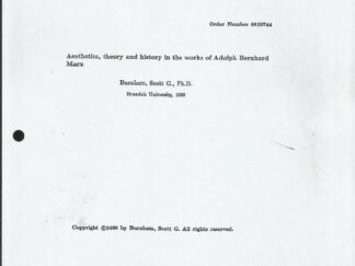 Aesthetics, Theory, and History in the Works of Adolph Bernhard Marx