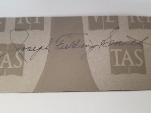Signature of Mormon Church President — Joseph Fielding Smith — On Clipped Paper