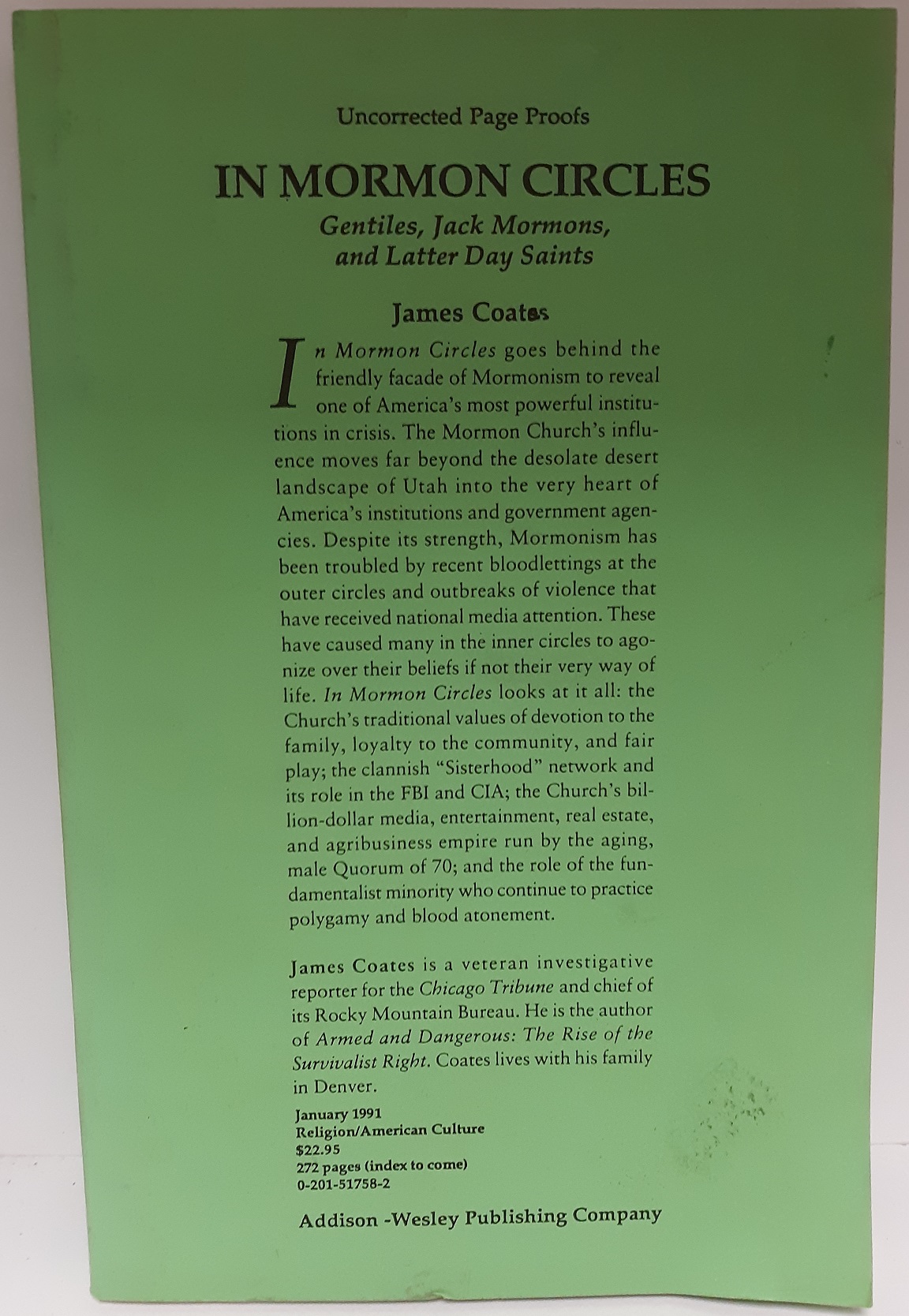 In Mormon Circles: Gentiles, Jack Mormons, and Latter Day Saints (1991) ~ by James Coates