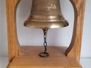 Brass Nauvoo Bell on Wood Stand — Nauvoo, Ill., June 27, 2002 — [10″ Tall and 8″ Wide]