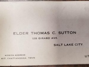 Mormon Missionary’s Business Card — Elder Thomas C. Sutton